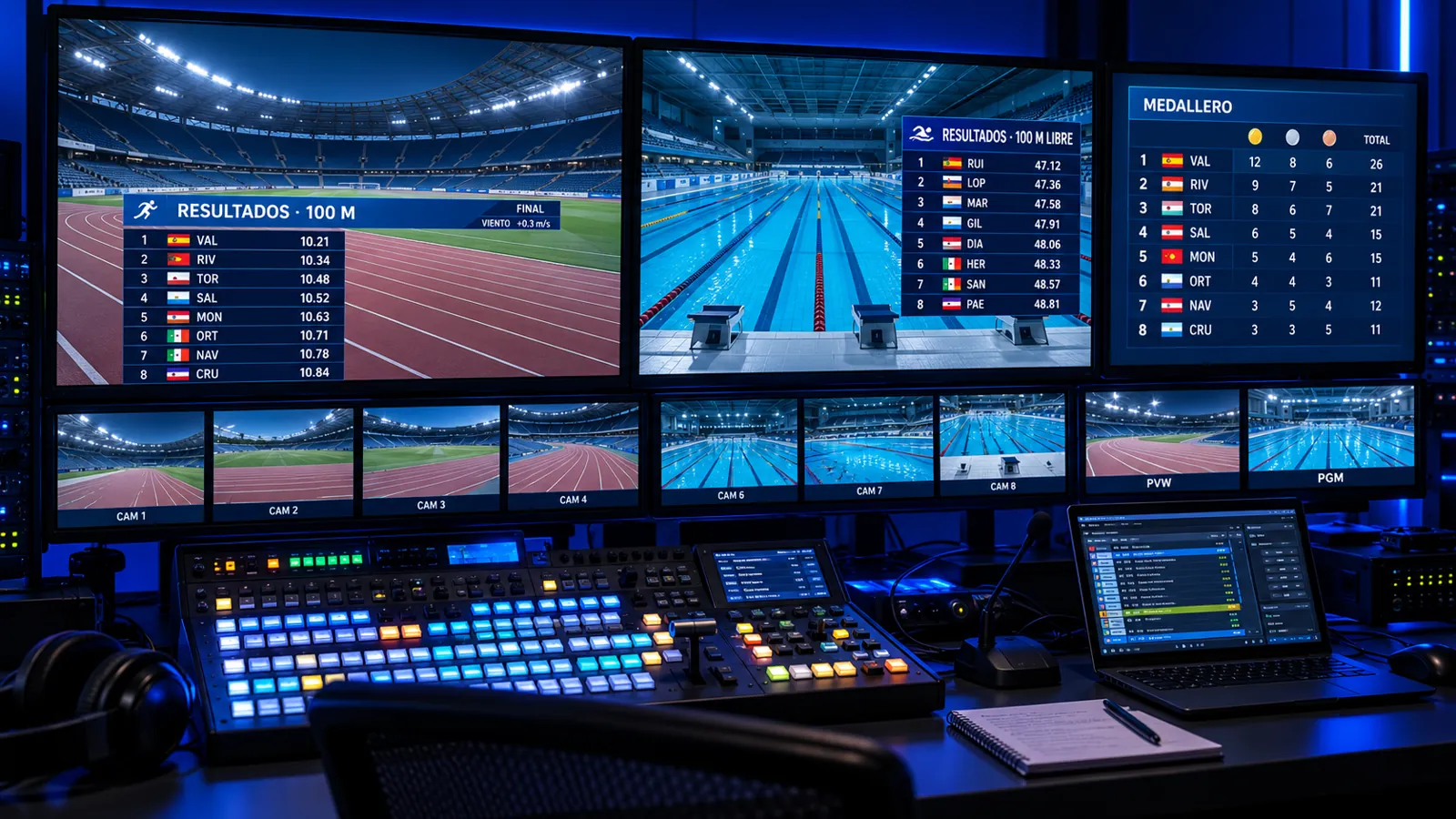 Control de producción con gráficos para televisión