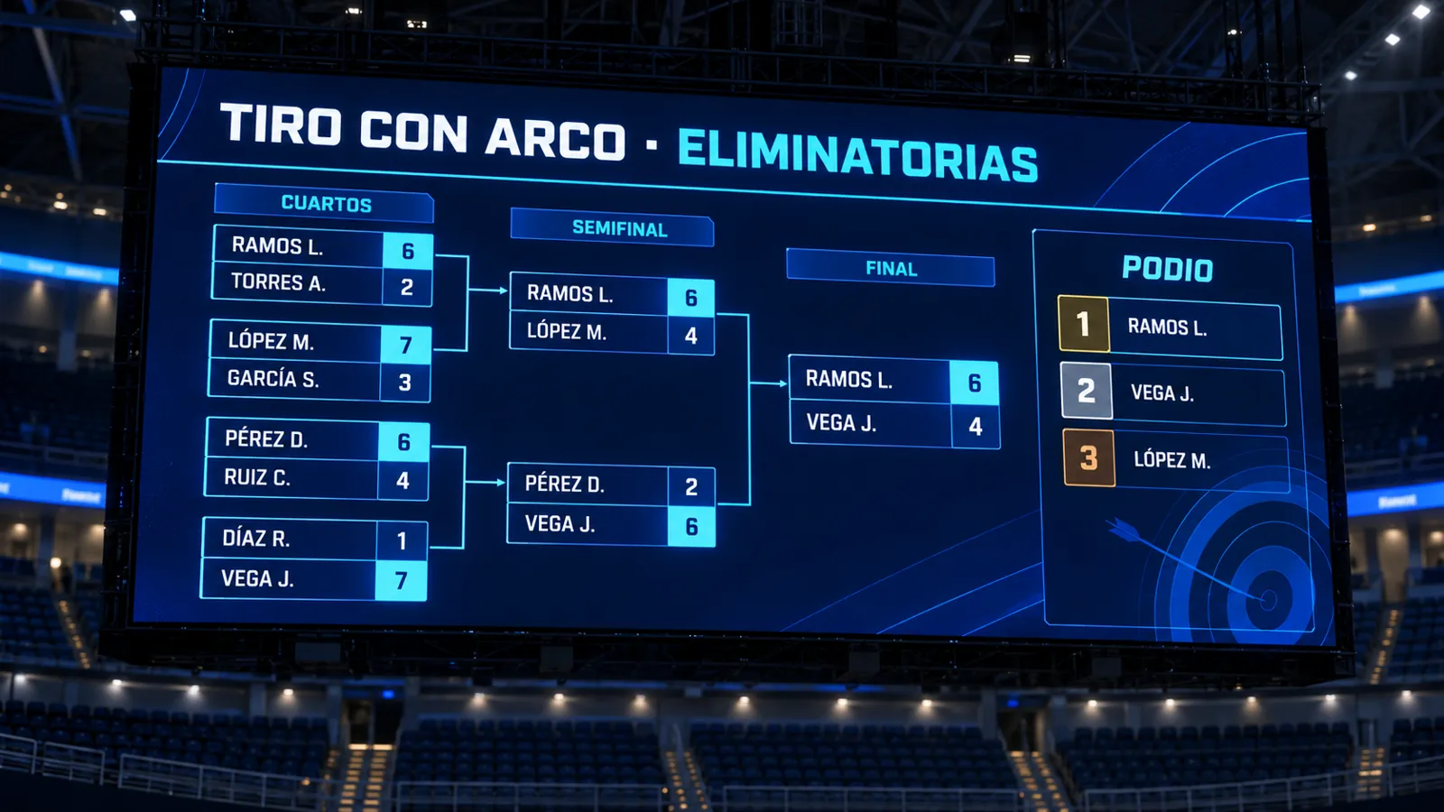 Llaves eliminatorias de tiro con arco en pantalla